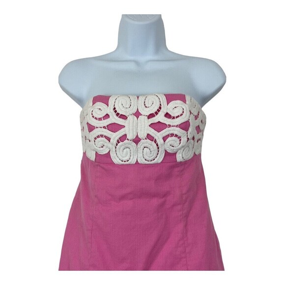 Lilly Pulitzer Womens Size 0 Pink and White Embroidered Strapless Dress - Picture 3 of 5